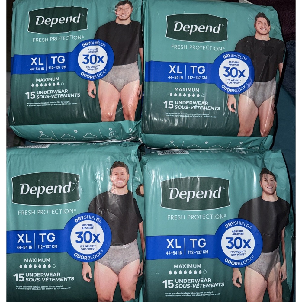 60 Count Depend Fresh Protection Maximum Xl Adult‎ Incontinence Underwear Mens